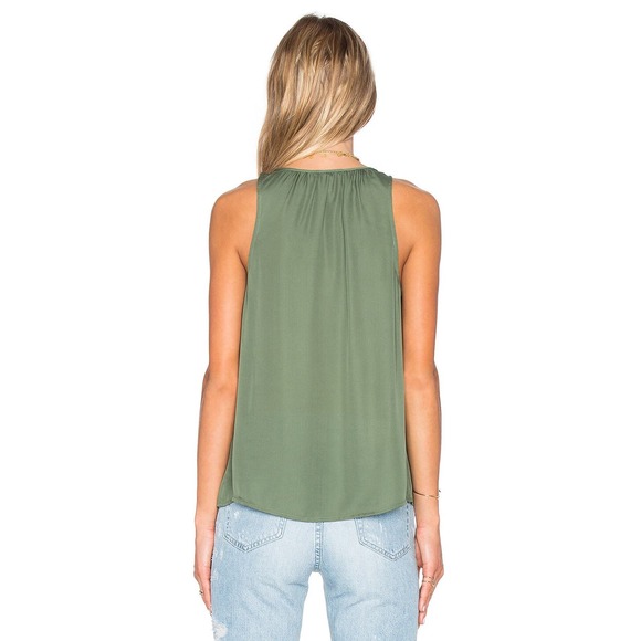 Joie Airlan Tank Top Sz XS Silk Tassel Sleeveless Blouse Olive Army Green Sheer - Picture 3 of 16